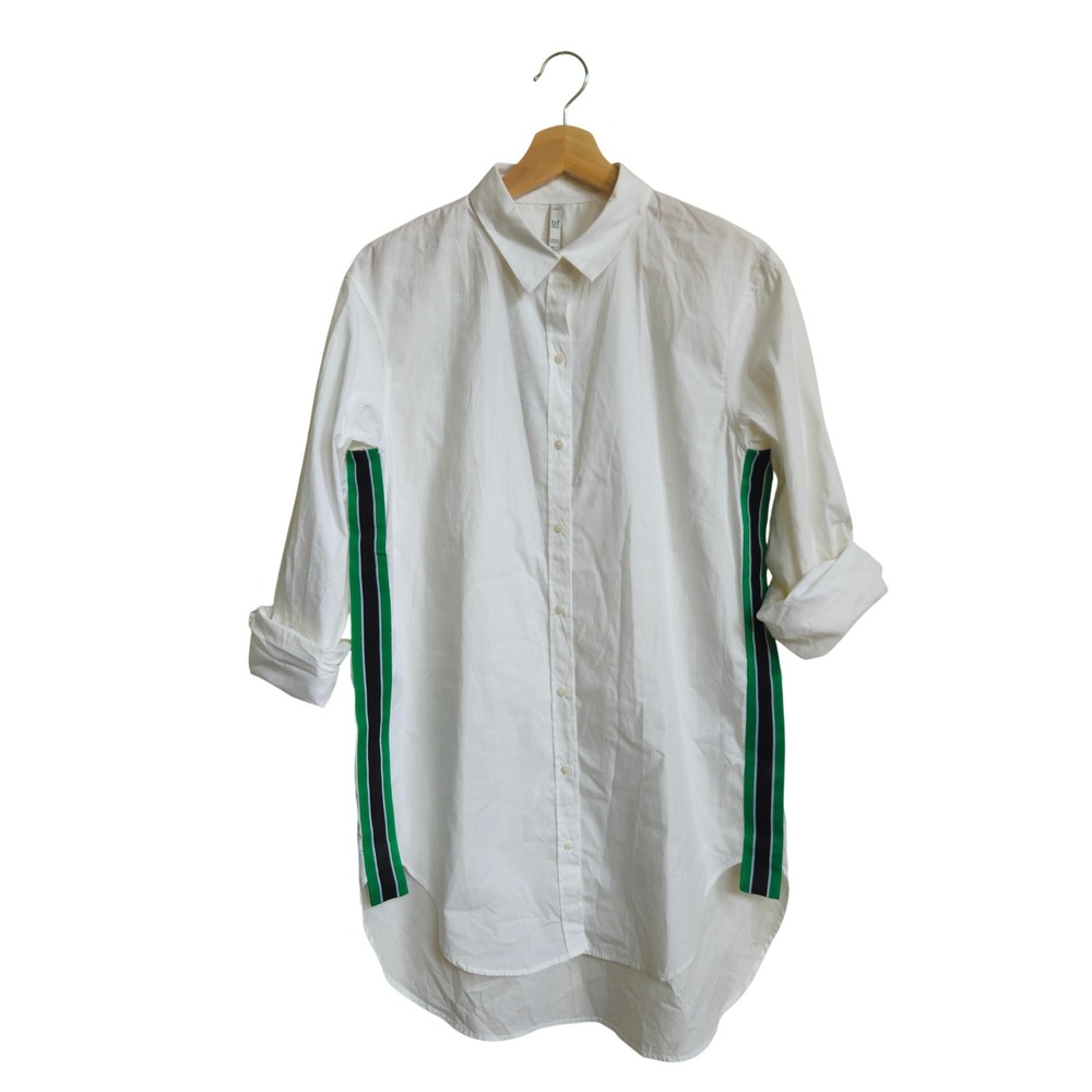 New! Zara TRF Tunic Collar Shirt S White Stripe Button Ethical Model Off-Duty